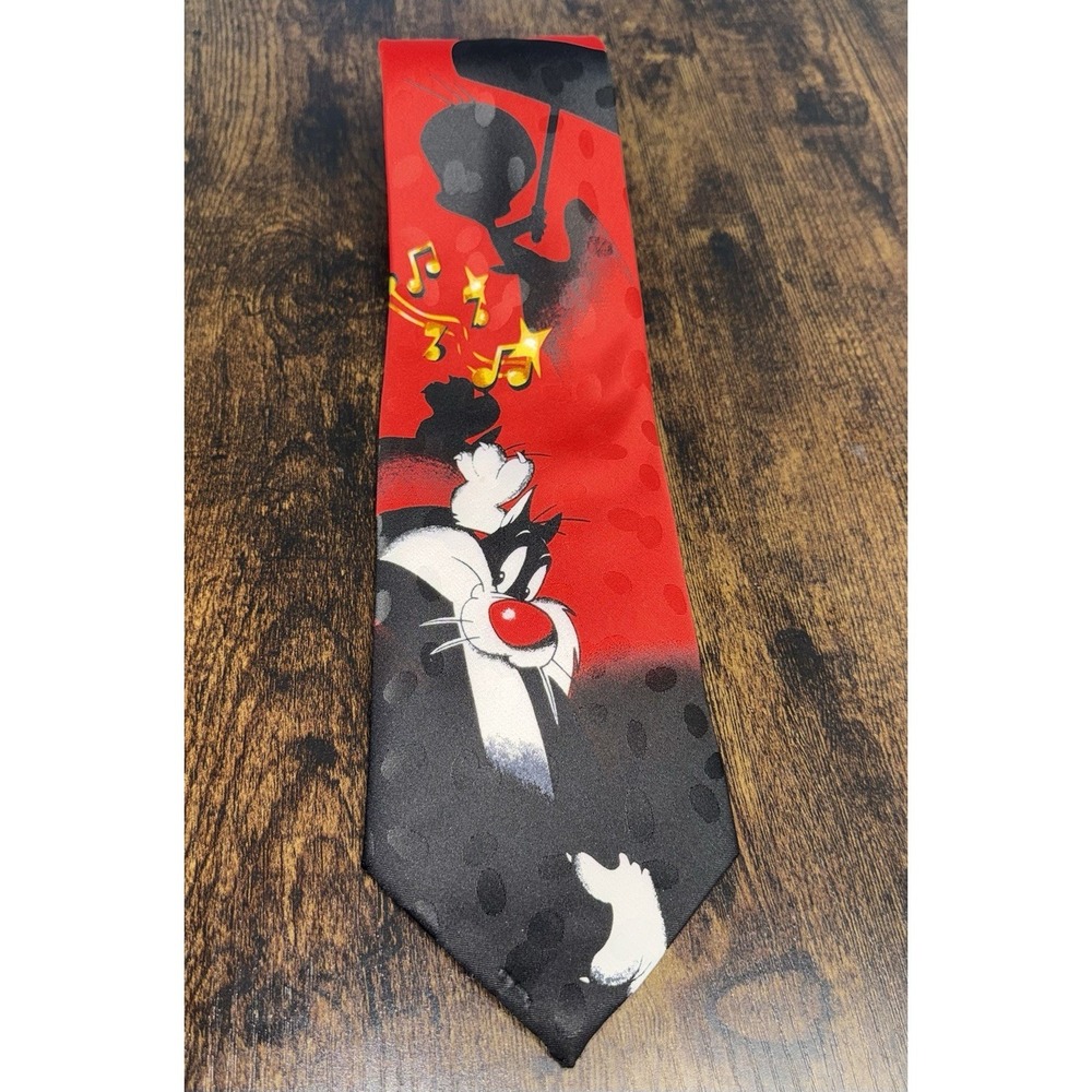 Looney Tunes Mens Tie‎ Cartoon Graphic Red Silk Classic Designer One Size VTG
